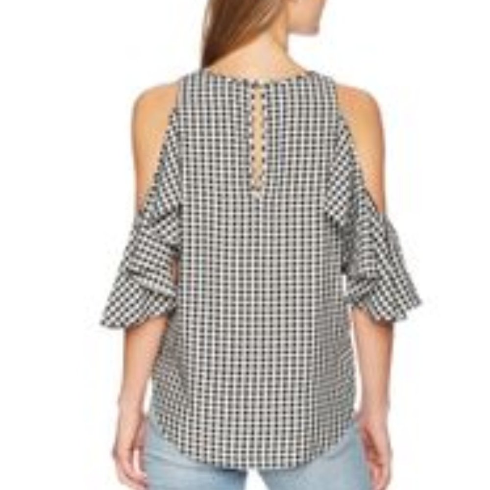 KAREN KANE Ruffle Cold Shoulder Gingham Top EUC - Picture 3 of 8